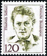 Elisabeth Selbert auf einer bundesdeutschen Briefmarke der Dauerserie Frauen der deutschen Geschichte (1987)