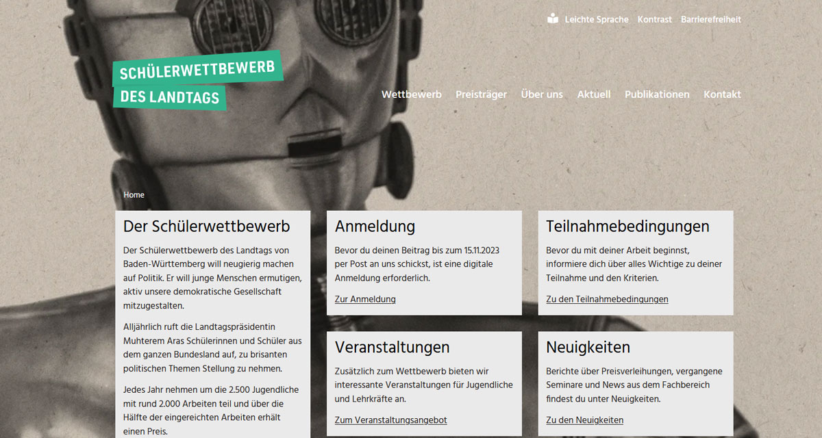 Webseite Schülerwettbewerb des Landtags von Baden-Württemberg