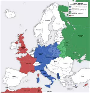 Karte Europas zu Beginn des Zweiten Weltkriegs (Ende August 1939).