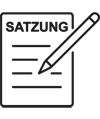 Icon Satzung. Grafik: Symbol Blatt mit Stift, Text Satzung