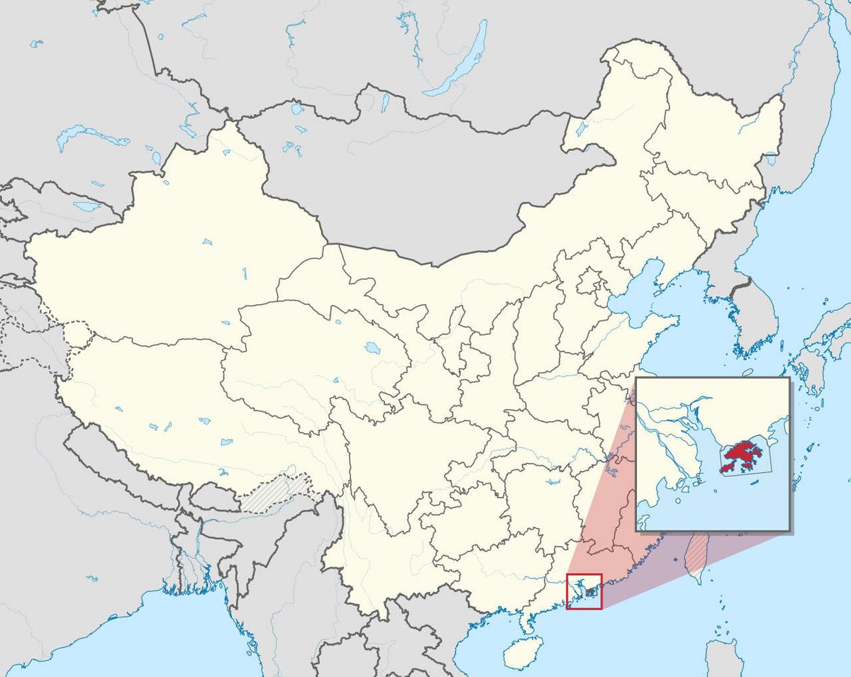 Karte Chinas zeigt die genaue Lage von Hongkong im Südosten des Landes.