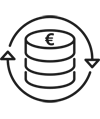 Icon Geldfluss. Grafik: Kreissymbol mit symbolischen Euromünzen