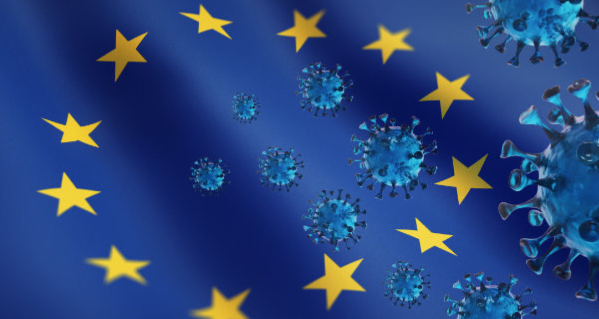 Corona Virus 2019nCoV mit Europa-Flagge. Foto: peterschreiber.media, Adobe Stock, Nr. 321050417 