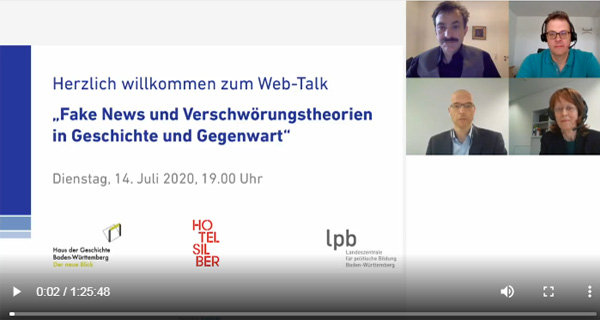 Screenshot des Webtalks „Fake News und Verschwörungstheorien“