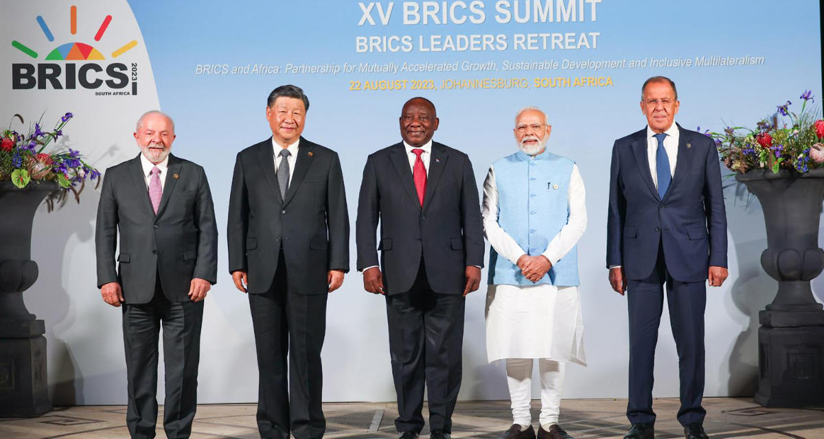 Vertreter der BRICS-Staaten bei einem Treffen in Südafrika, 2023.