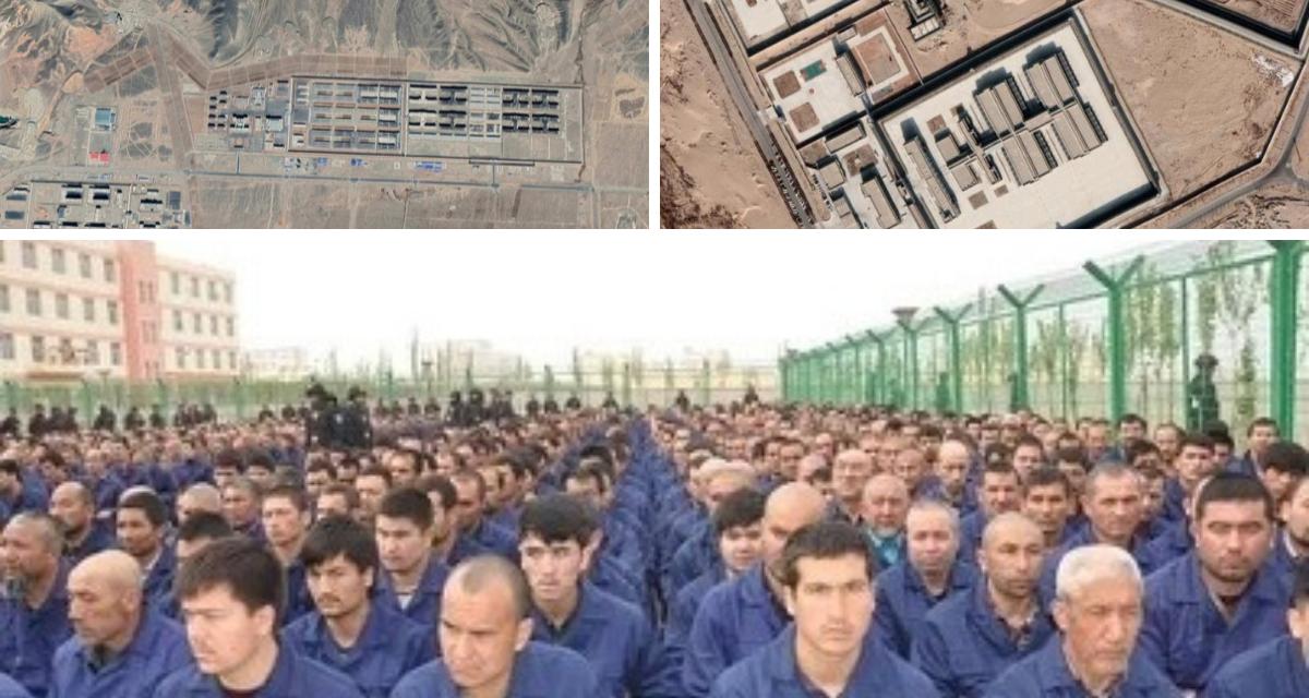 Über Satellitenaufnahmen wie sie etwa von Google Earth bereitgestellt werden, sind die Lageranlagen in Xinjiang deutlich zu identifizieren. Das Foto unten zeigt eine der wenigen existierenden Aufnahmen aus einem Lager in Xinjiang.