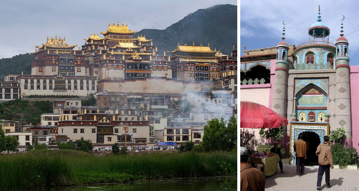 Ganden Songtsenling, ein Kloster des tibetischen Buddhismus in der Provinz Yunnan und eine uigurische Moschee in Khotan. 