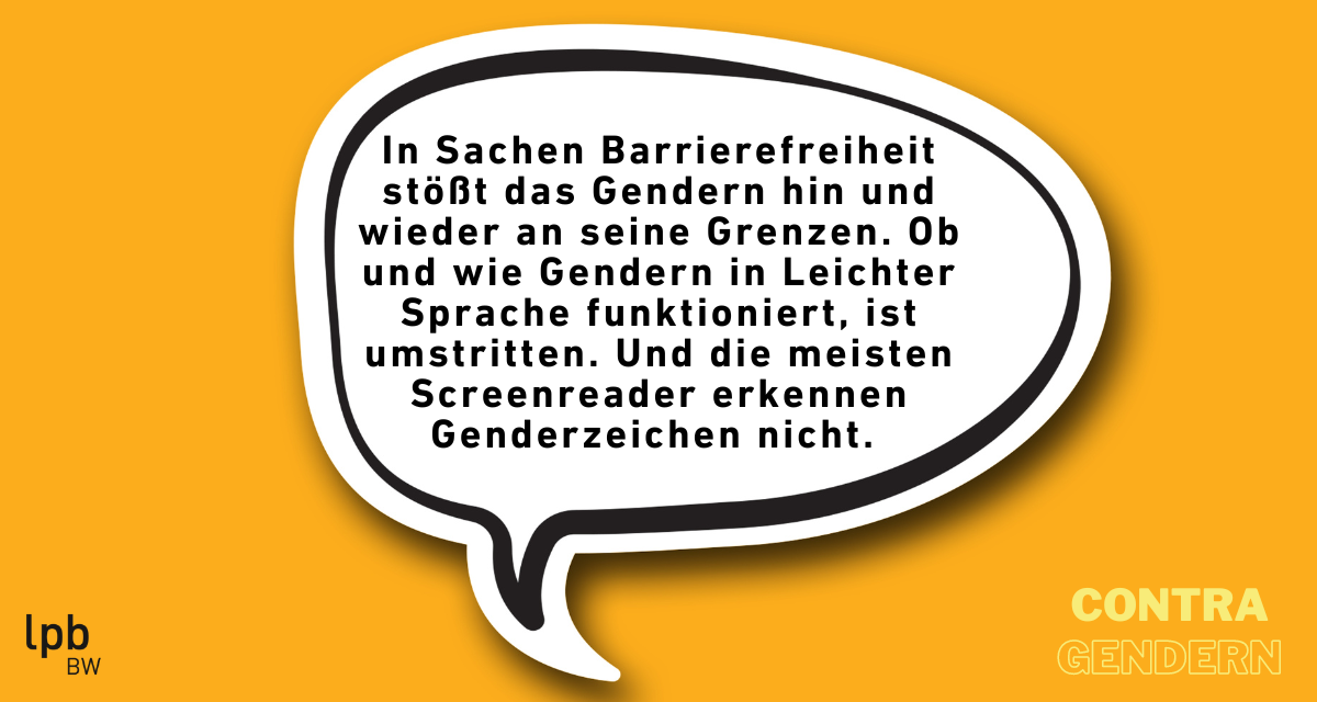 Contra-Argument: In Sachen Barrierefreiheit stößt das Gendern hin und wieder an seine Grenzen. 