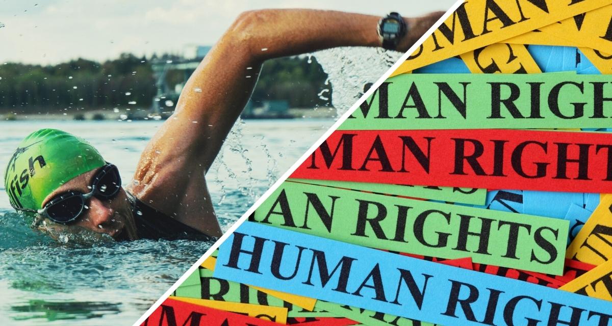 Symbolbild Schwimmer und Human Rights-Banner. Foto: canva