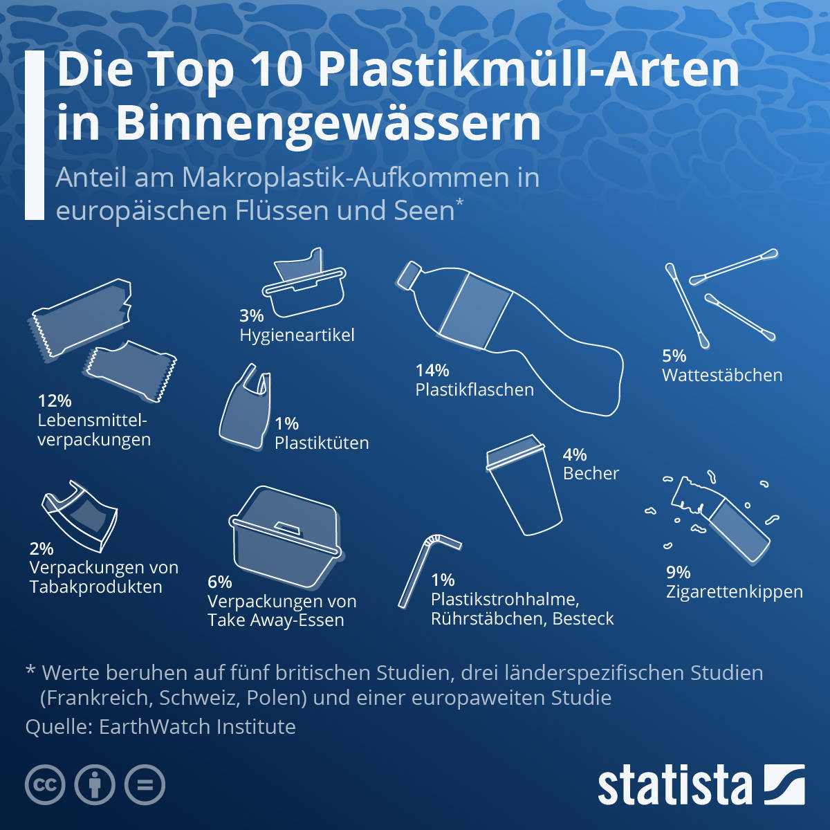 Top 10 der Plastikmüllarten in Binnengewässern. Grafik: Statista