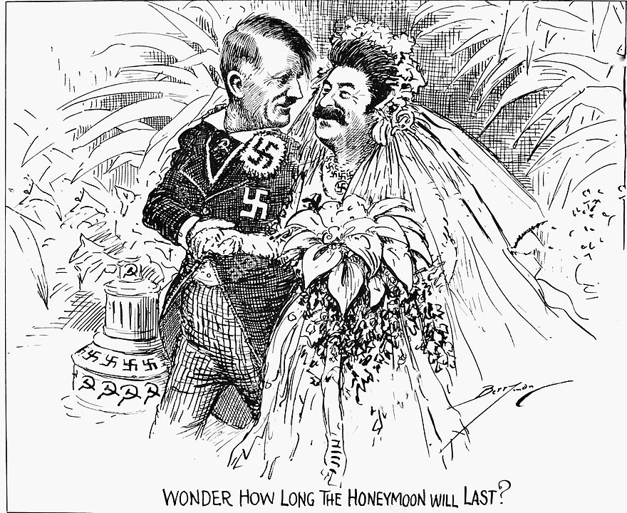 "Wie lange werden die Flitterwochen anhalten?" Karrikatur: wikimedia/Clifford K. Berryman, The Washington Star, 1939; public domain. 